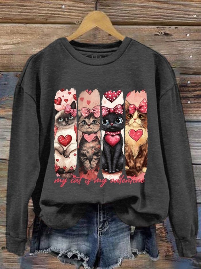 Women's Crew Neck Cat Casual Spring/Fall Long Sleeve Sweatshirt