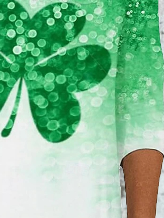 Women's St Patricks Day Shamrock Floral Print Casual Long Sleeve Crew Neck T-Shirt