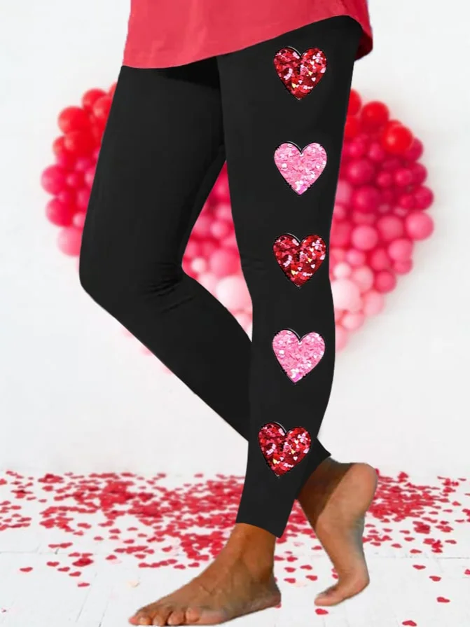 Women's Valentine Day Cute Heart Print Stretch Legging