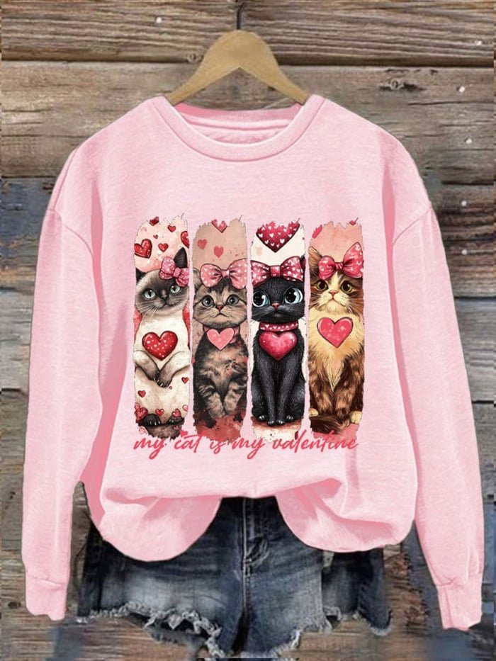 Women's Crew Neck Cat Casual Spring/Fall Long Sleeve Sweatshirt