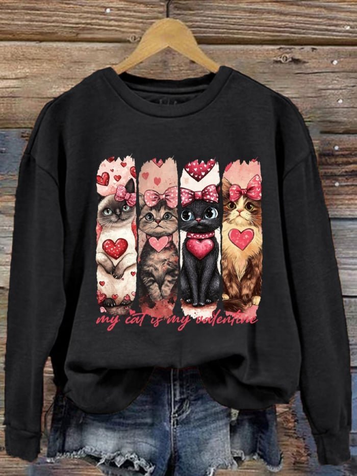 Women's Crew Neck Cat Casual Spring/Fall Long Sleeve Sweatshirt