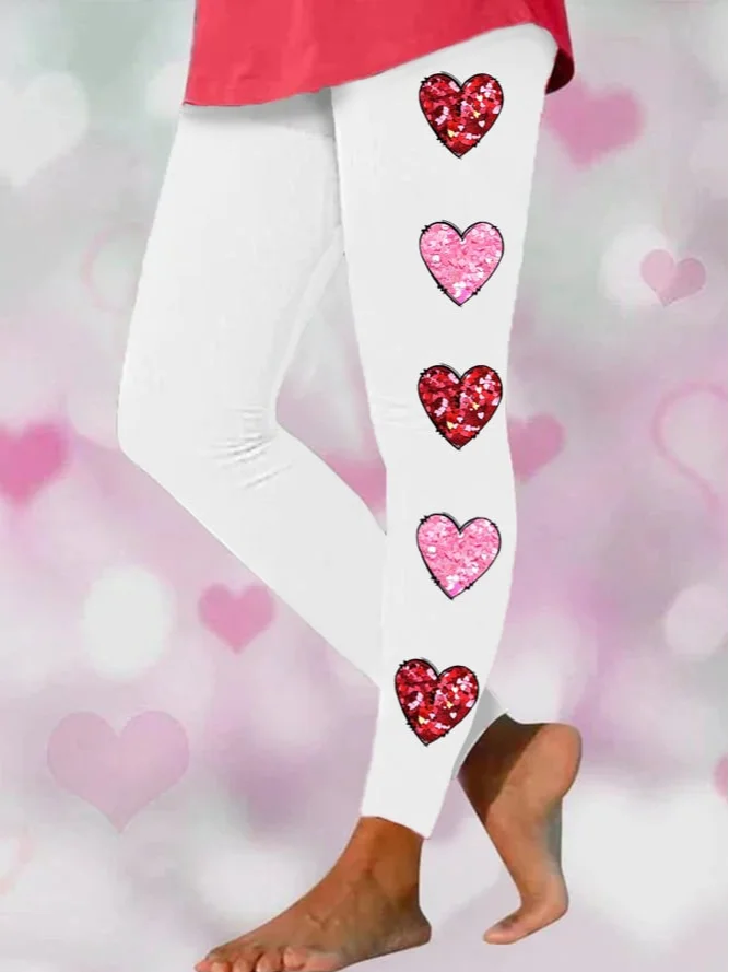 Women's Valentine Day Cute Heart Print Stretch Legging