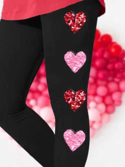 Women's Valentine Day Cute Heart Print Stretch Legging