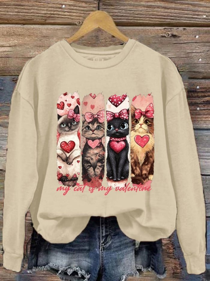 Women's Crew Neck Cat Casual Spring/Fall Long Sleeve Sweatshirt