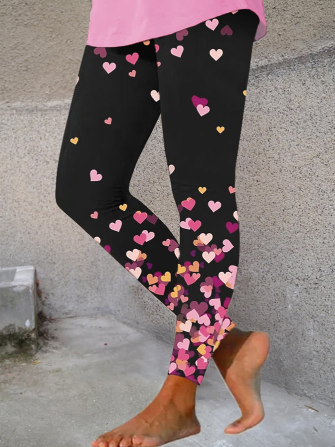 Women's Valentine Day Cute Heart Print Stretch Legging