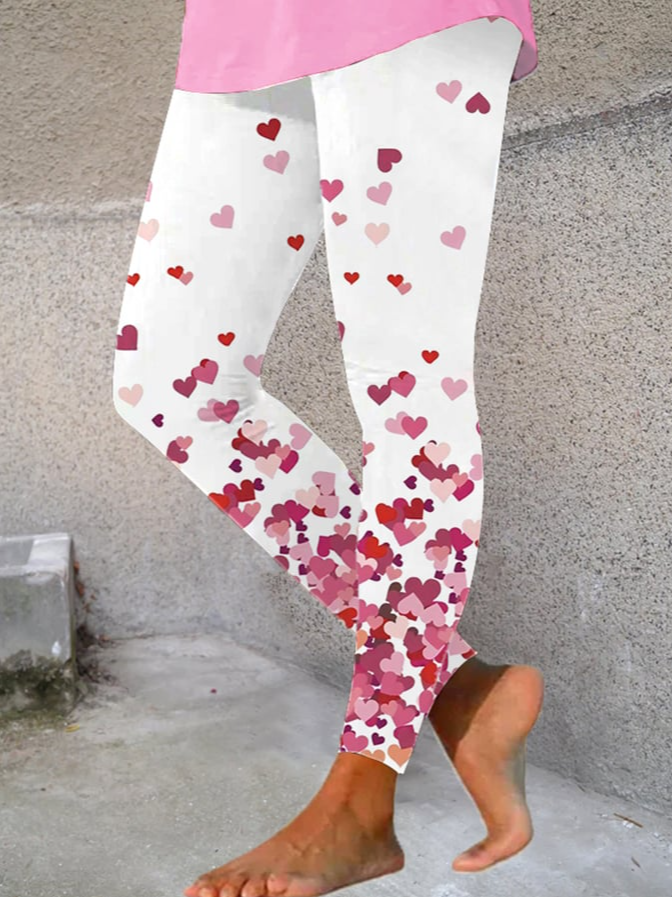 Women's Valentine Day Cute Heart Print Stretch Legging