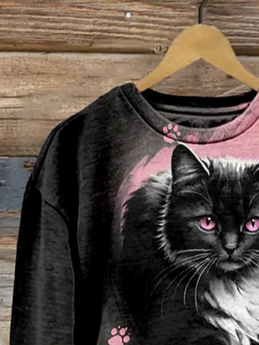 Women's Crew Neck Cat Casual Spring/Fall Long Sleeve Sweatshirt