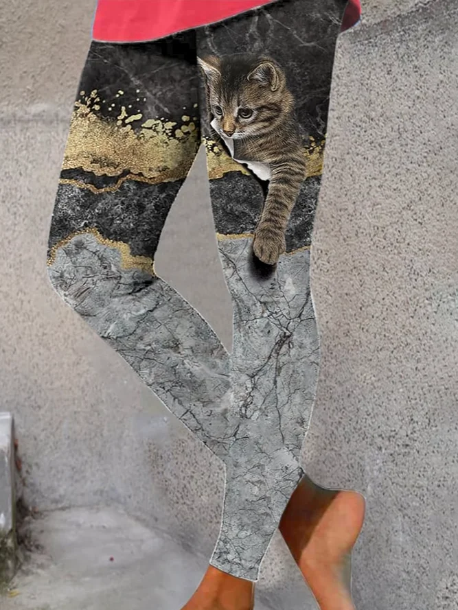 Women's Casual Cat Jersey All Season Long Leggings