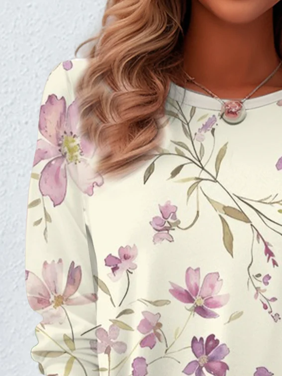 Women's Long Sleeve Tee T-shirt Spring/Fall Floral Jersey Crew Neck Daily Going Out Casual Top