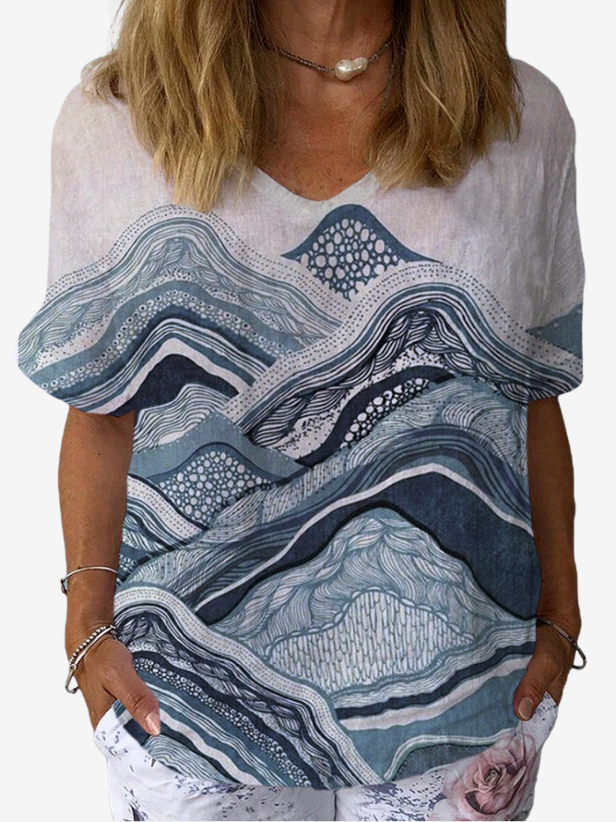 Women's Short Sleeve Blouse Summer Abstract Cotton Crew Neck Daily Going Out Casual Top