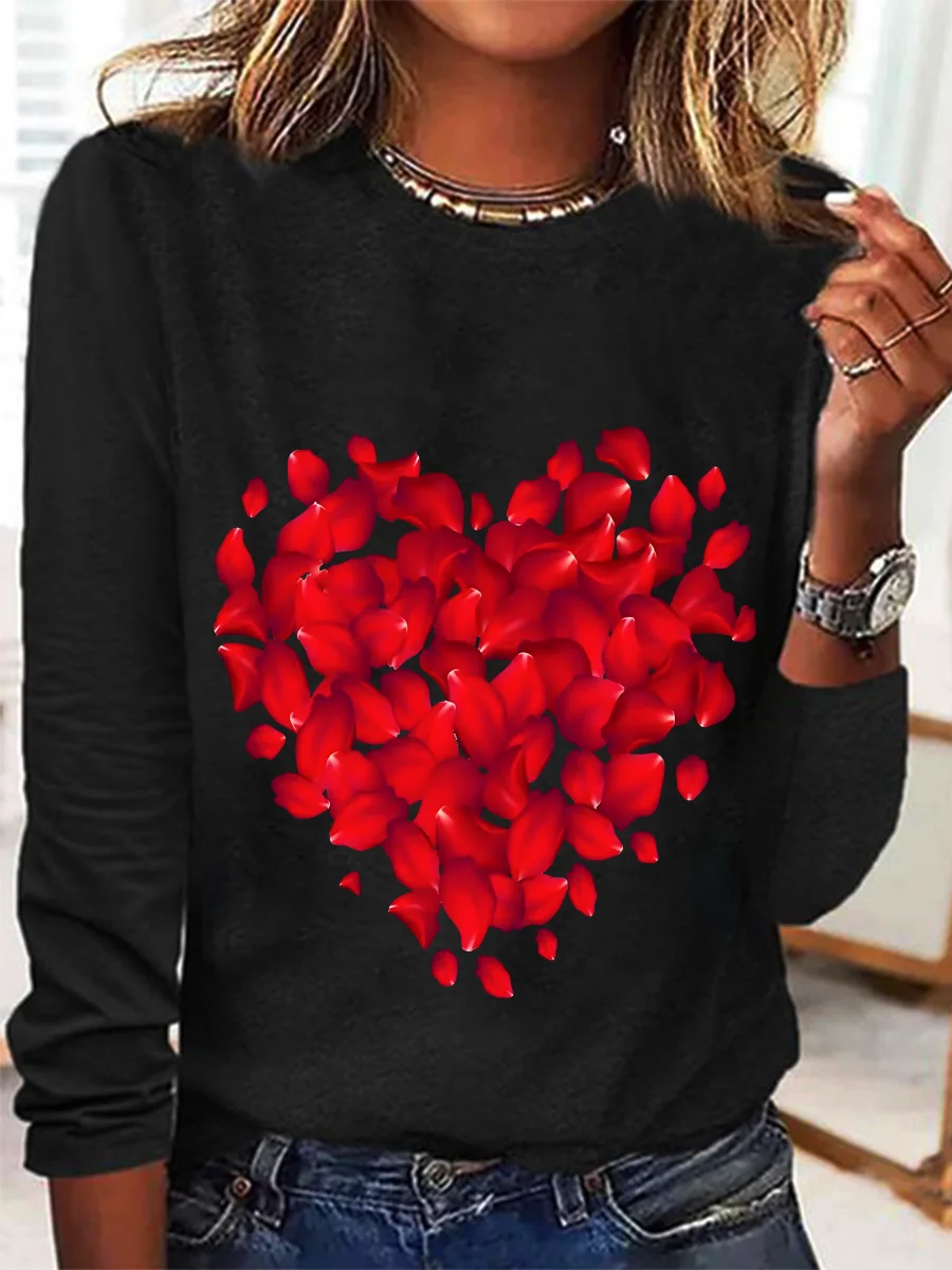 Women's Long Sleeve Blouse Spring/Fall Valentine's Day Cotton-Blend Crew Neck Daily Going Out Casual Top