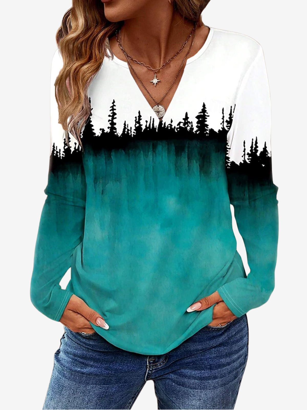 Women's Long Sleeve Blouse Spring/Fall Abstract Jersey V Neck Daily Going Out Casual Top