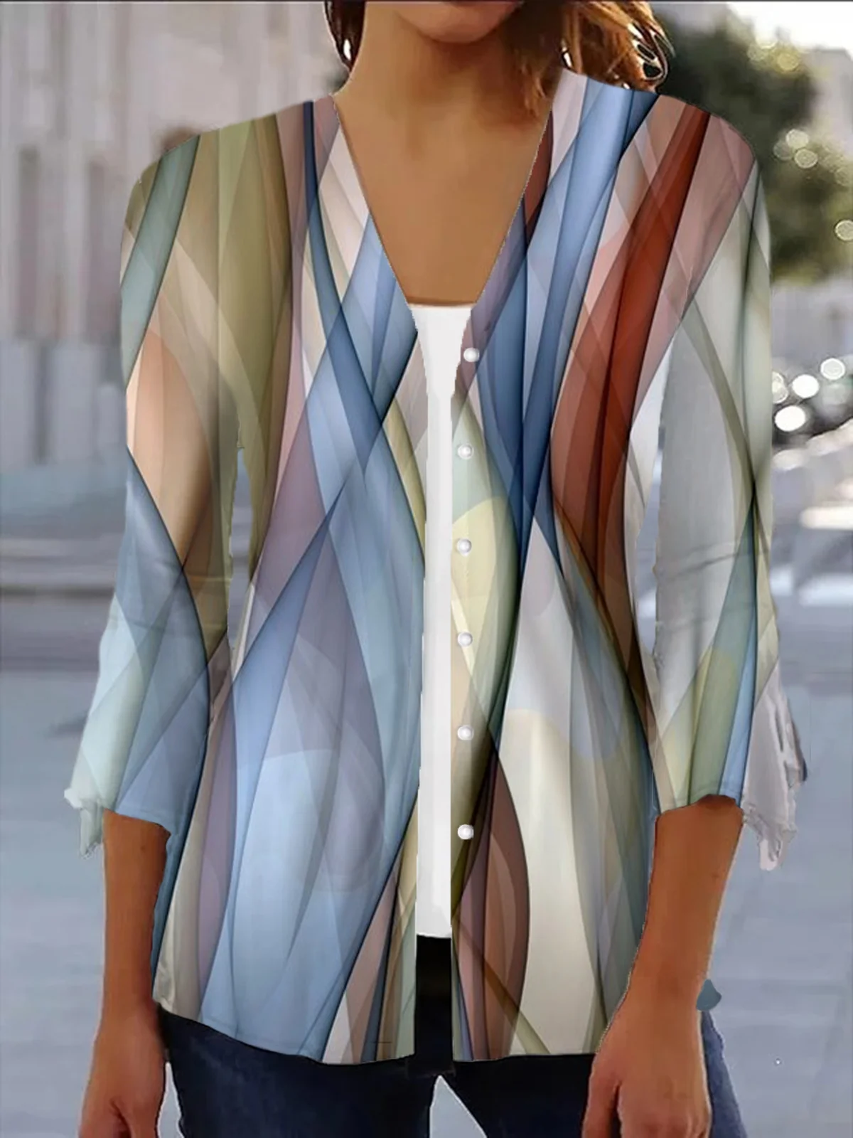 Women's Spring/Fall Outerwear Casual Geometric Jersey Shawl Jacket