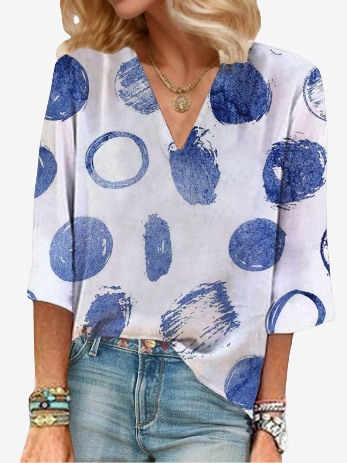 Women's Three Quarter Sleeve Blouse Spring/Fall Polka Dots V Neck Holiday Going Out Casual Top