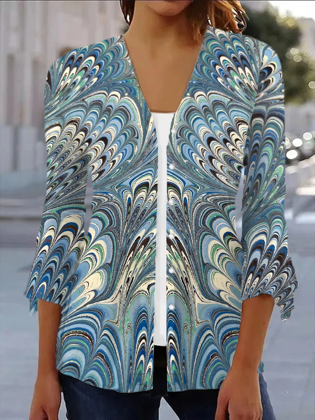 Women's Spring/Fall Outerwear Casual Geometric Jersey Shawl Jacket