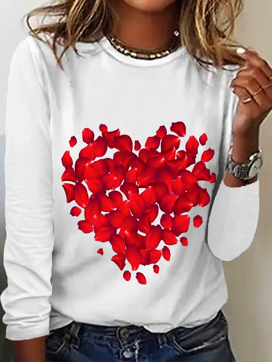 Women's Long Sleeve Blouse Spring/Fall Valentine's Day Cotton-Blend Crew Neck Daily Going Out Casual Top