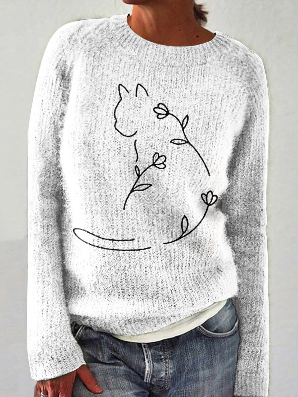 Women's Spring/Fall Animal Casual Long Sleeve Crew Neck Wool/Knitting Sweater