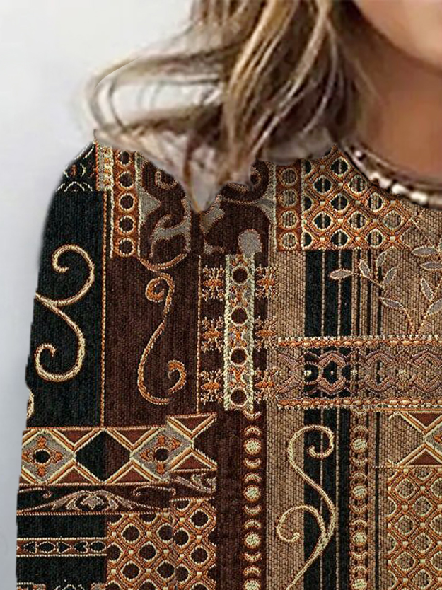 Women's Long Sleeve Tee T-shirt Spring/Fall Ethnic Jersey Crew Neck Daily Going Out Casual Top