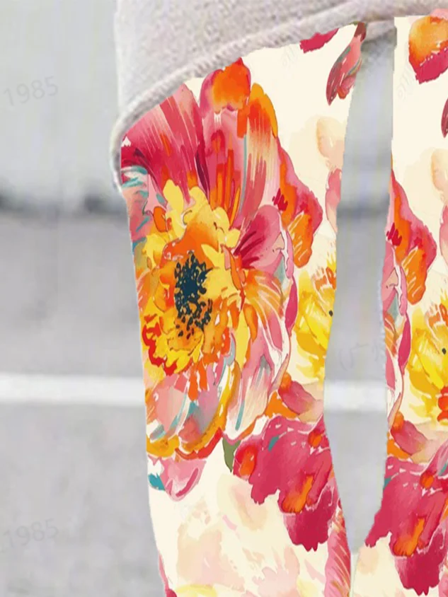 Women's Casual Floral Jersey All Season Long Leggings