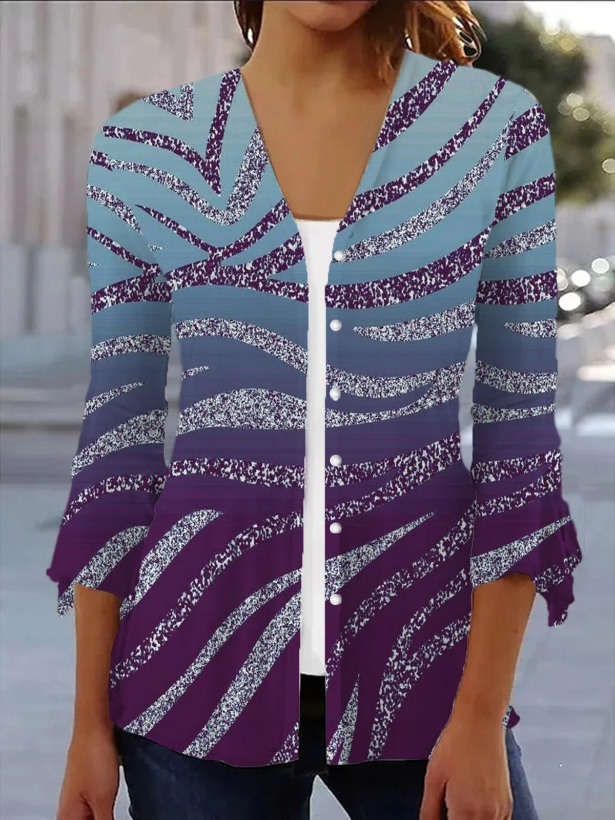 Women's Spring/Fall Outerwear Casual Geometric Jersey Shawl Jacket