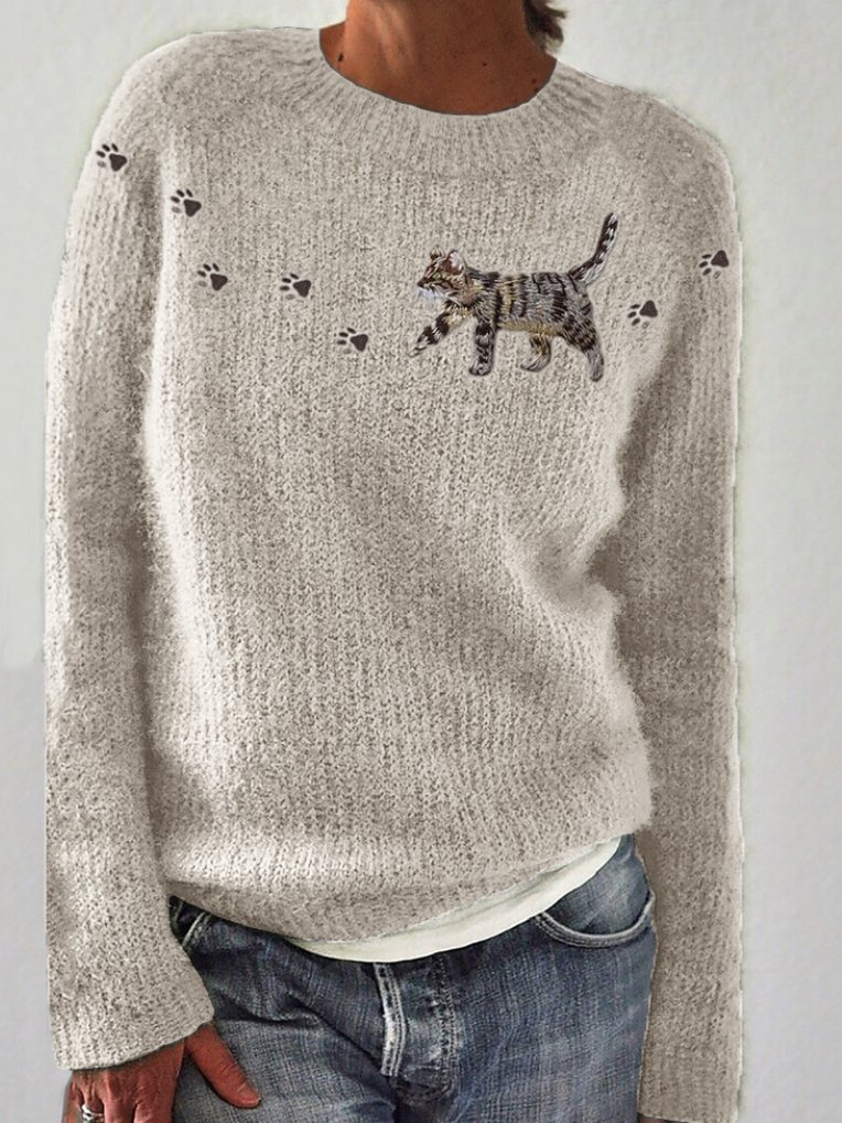 Women's Spring/Fall Animal Casual Long Sleeve Crew Neck Wool/Knitting Sweater