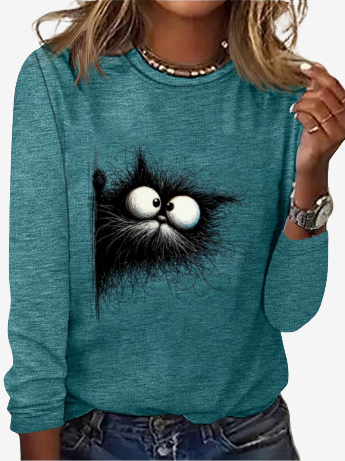 Women's Long Sleeve Tee T-shirt Spring/Fall Cat Jersey Crew Neck Daily Going Out Casual Top