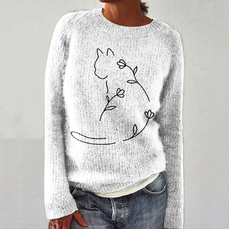 Women's Spring/Fall Animal Casual Long Sleeve Crew Neck Wool/Knitting Sweater