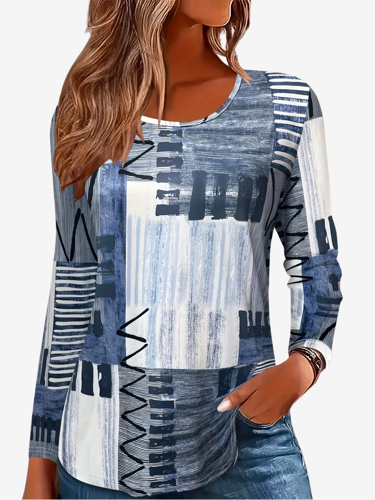 Women's Long Sleeve Tee T-shirt Spring/Fall Geometric Jersey Crew Neck Daily Going Out Casual Top