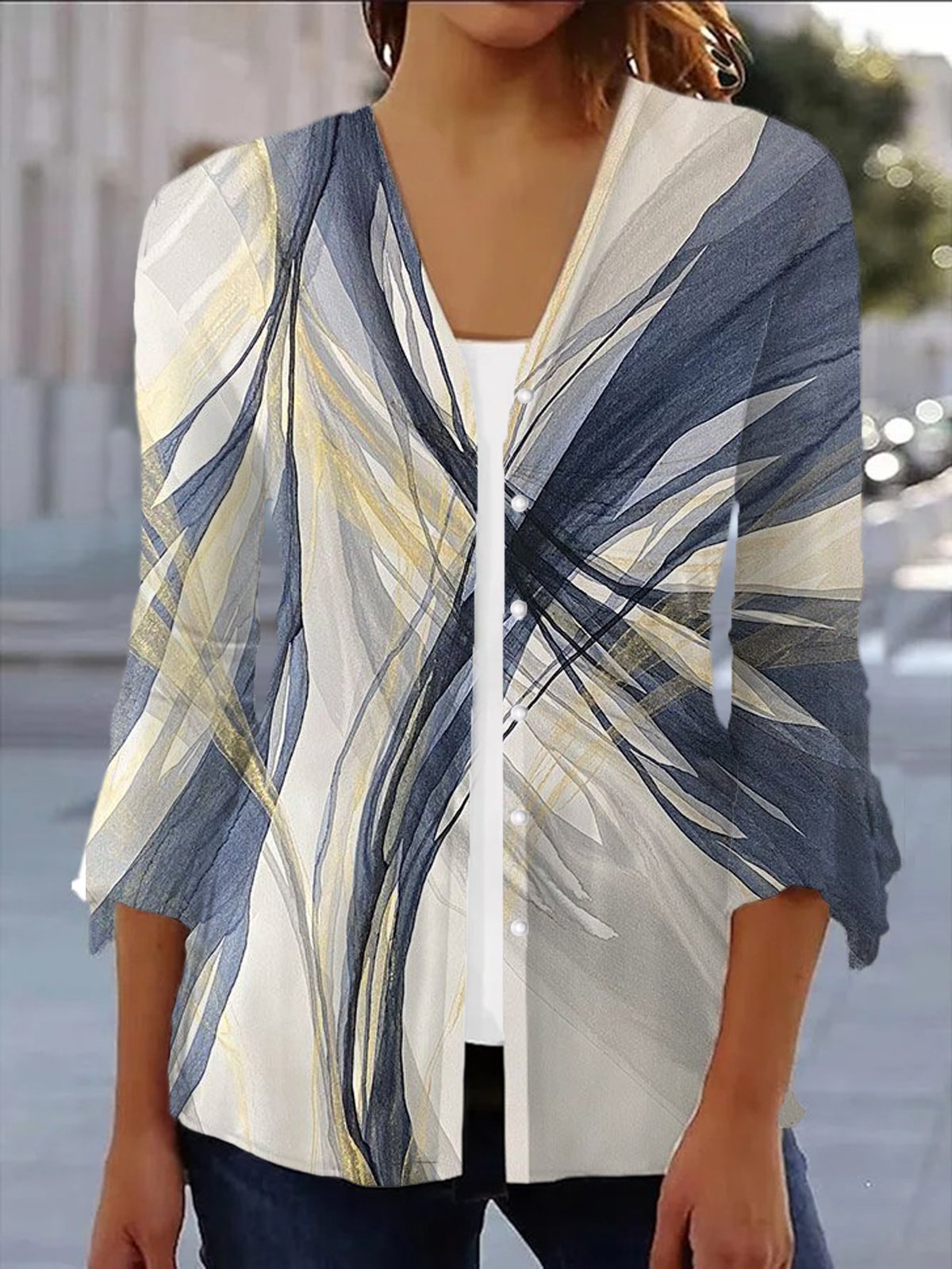 Women's Spring/Fall Outerwear Casual Geometric Jersey Shawl Jacket