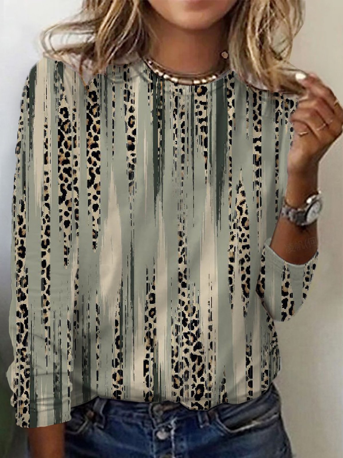 Women's Long Sleeve Tee T-shirt Spring/Fall Leopard Jersey Crew Neck Daily Going Out Casual Top