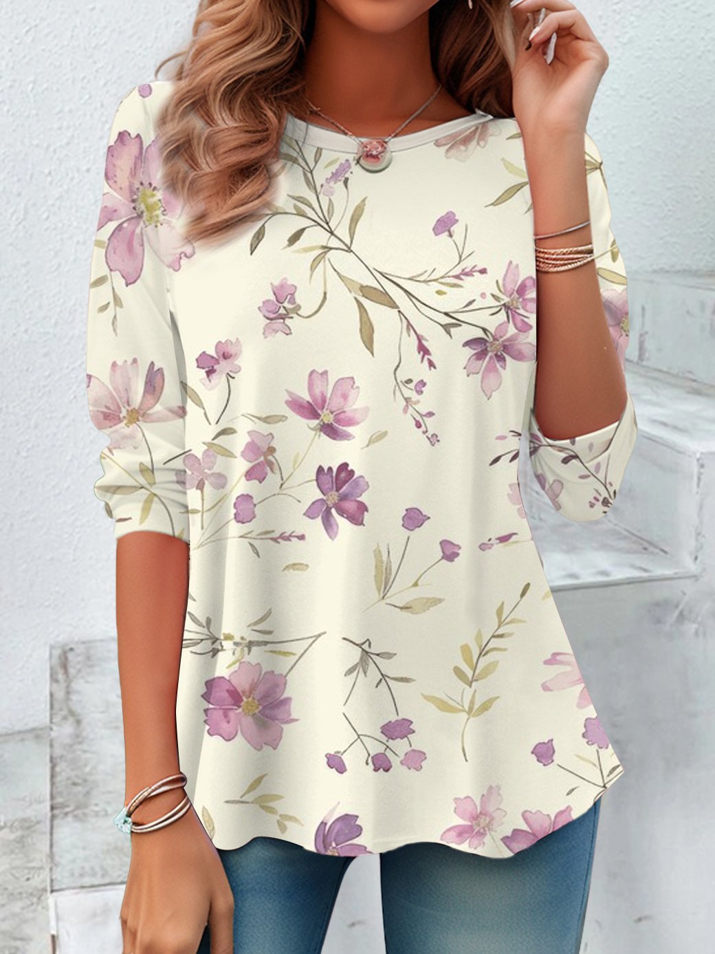 Women's Long Sleeve Tee T-shirt Spring/Fall Floral Jersey Crew Neck Daily Going Out Casual Top