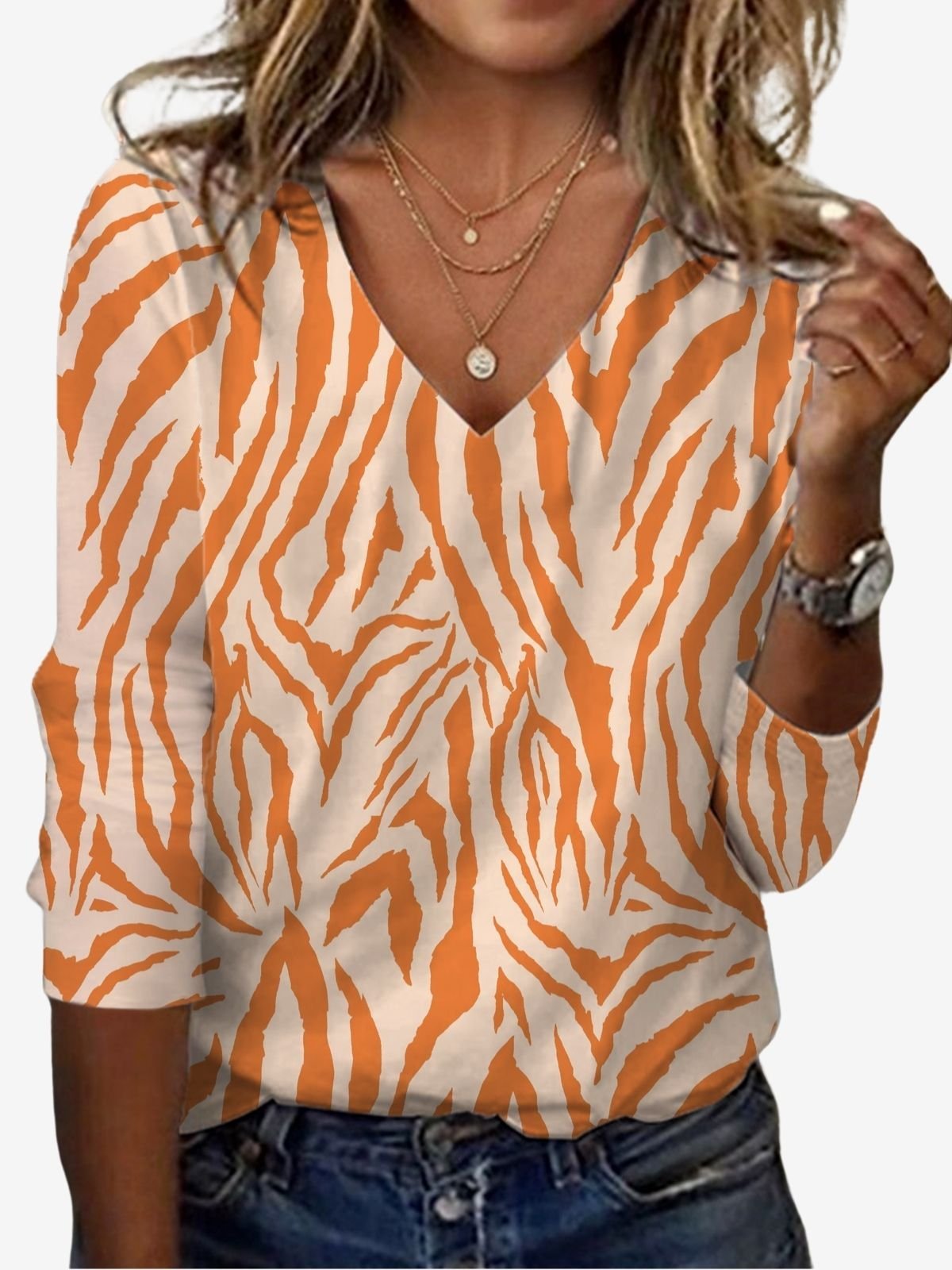 Women's Long Sleeve Tee T-shirt Spring/Fall Zebra Jersey V Neck Daily Going Out Casual Top