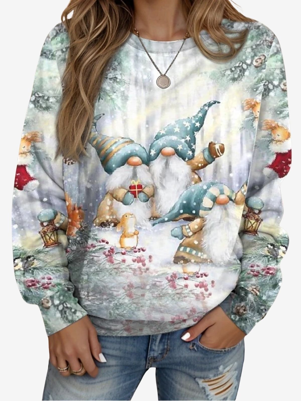 Women's Crew Neck Christmas Casual Spring/Fall Long Sleeve Sweatshirt