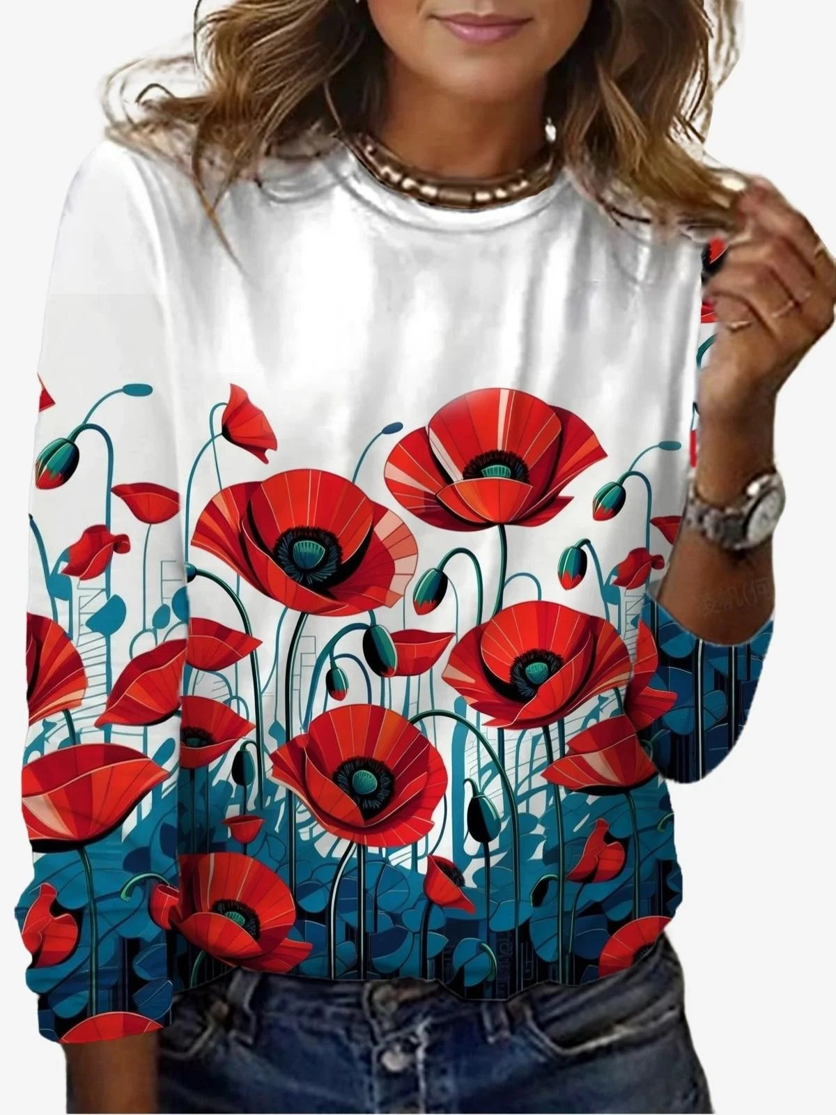 Women's Long Sleeve Tee T-shirt Spring/Fall Floral Jersey Crew Neck Daily Going Out Casual Top