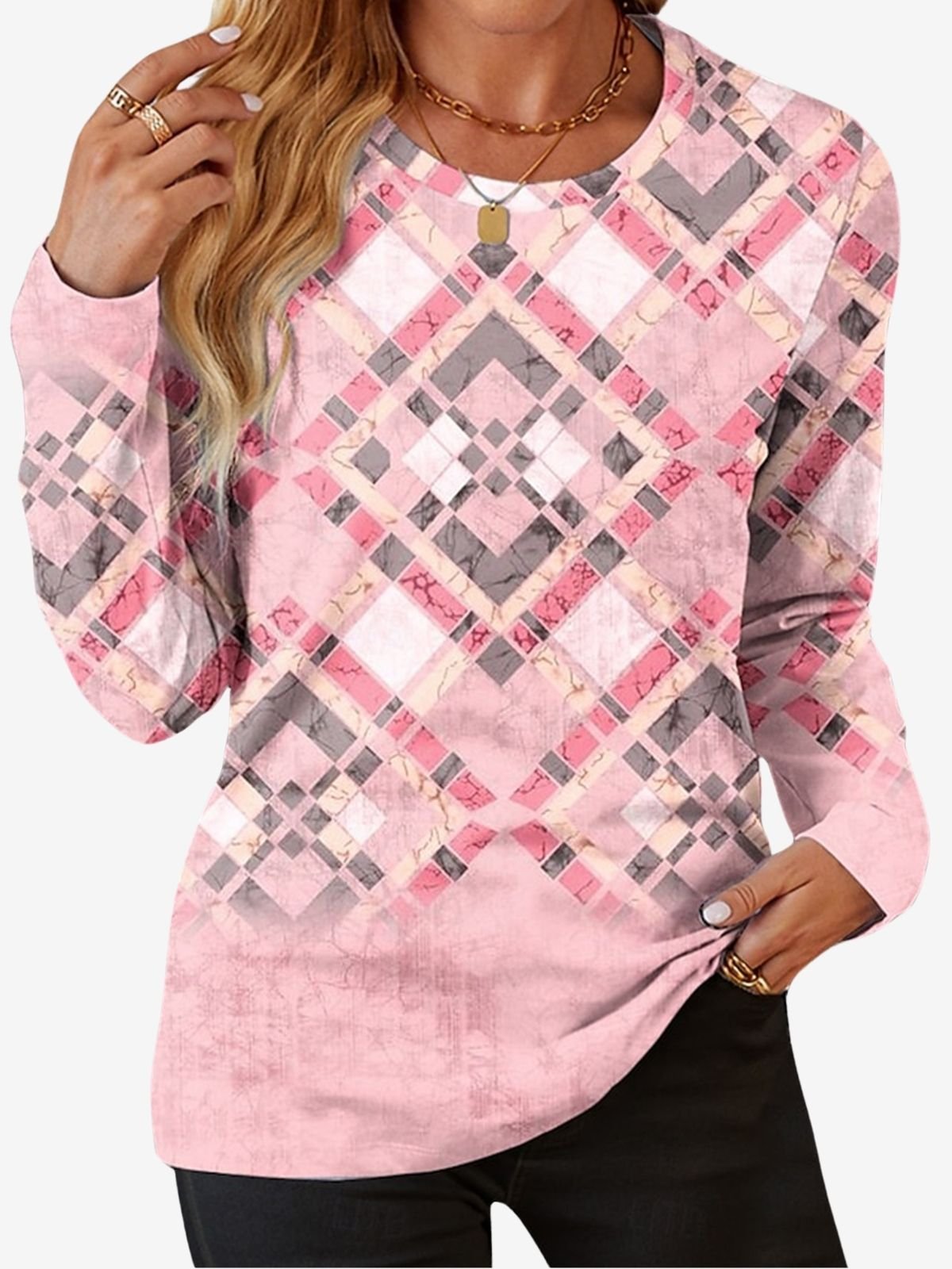 Women's Long Sleeve Tee T-shirt Spring/Fall Geometric Jersey Crew Neck Daily Going Out Casual Top