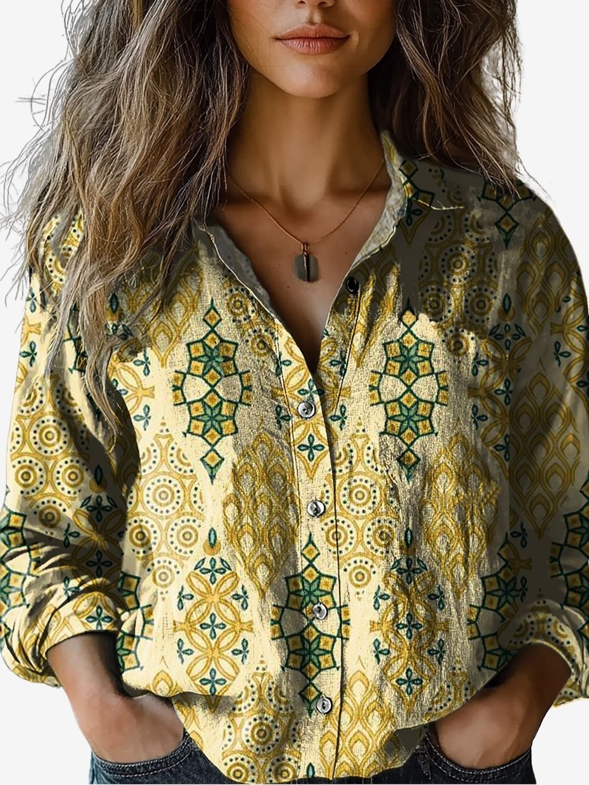 Women's Long Sleeve Shirt Spring/Fall Ethnic Shirt Collar Holiday Going Out Casual Top