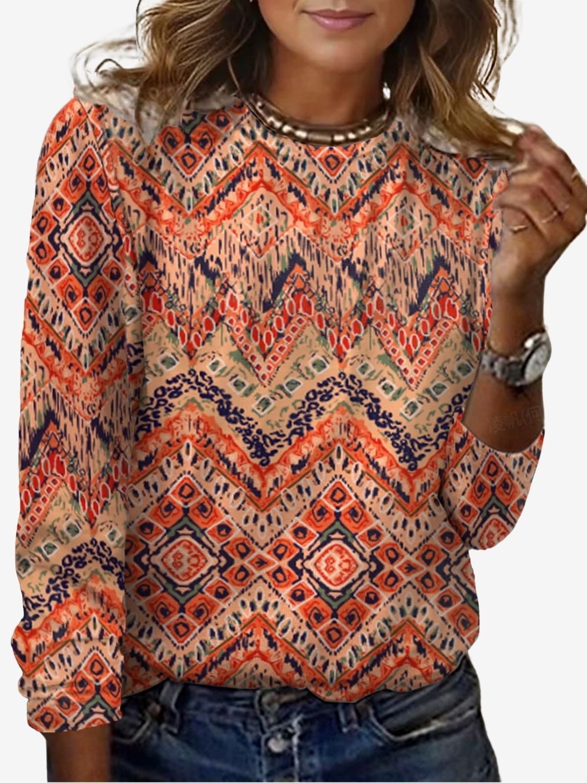 Women's Long Sleeve Tee T-shirt Spring/Fall Ethnic Jersey Crew Neck Daily Going Out Casual Top