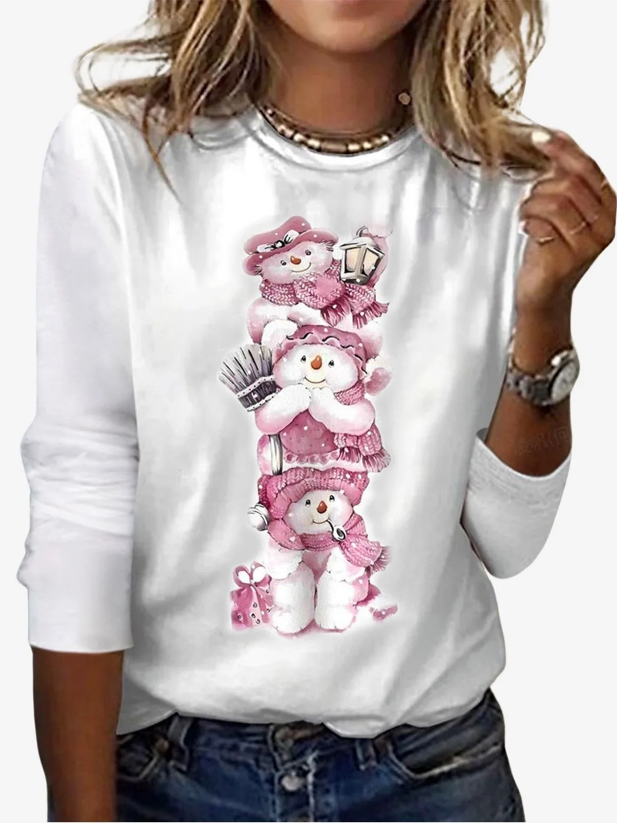 Women's Long Sleeve Tee T-shirt Spring/Fall Christmas Snowman Jersey Crew Neck Daily Going Out Casual Top