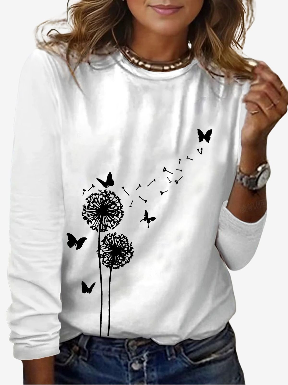 Women's Long Sleeve Tee T-shirt Spring/Fall Dandelion Jersey Crew Neck Daily Going Out Casual Top