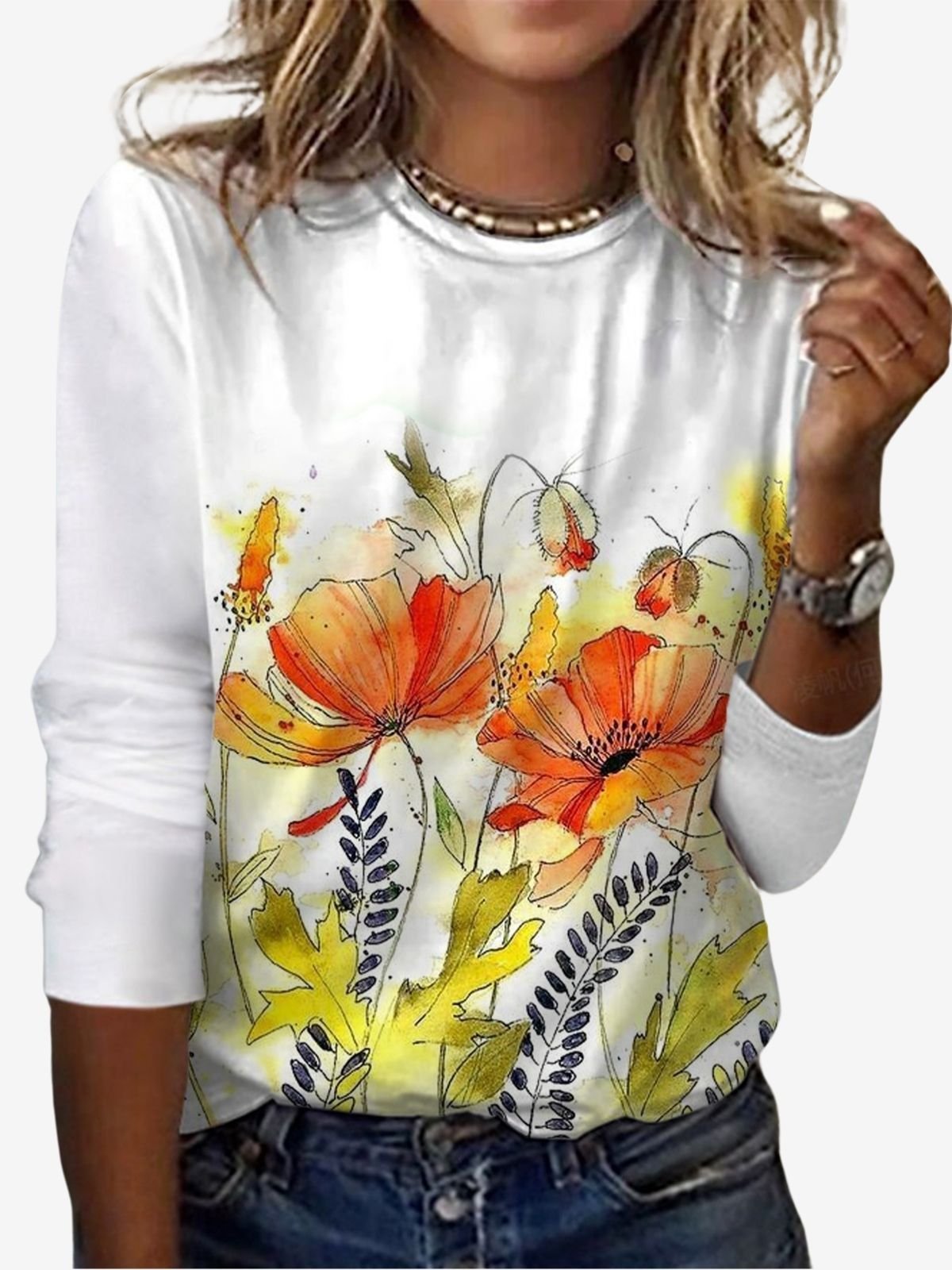 Women's Long Sleeve Tee T-shirt Spring/Fall Floral Jersey Crew Neck Daily Going Out Casual Top