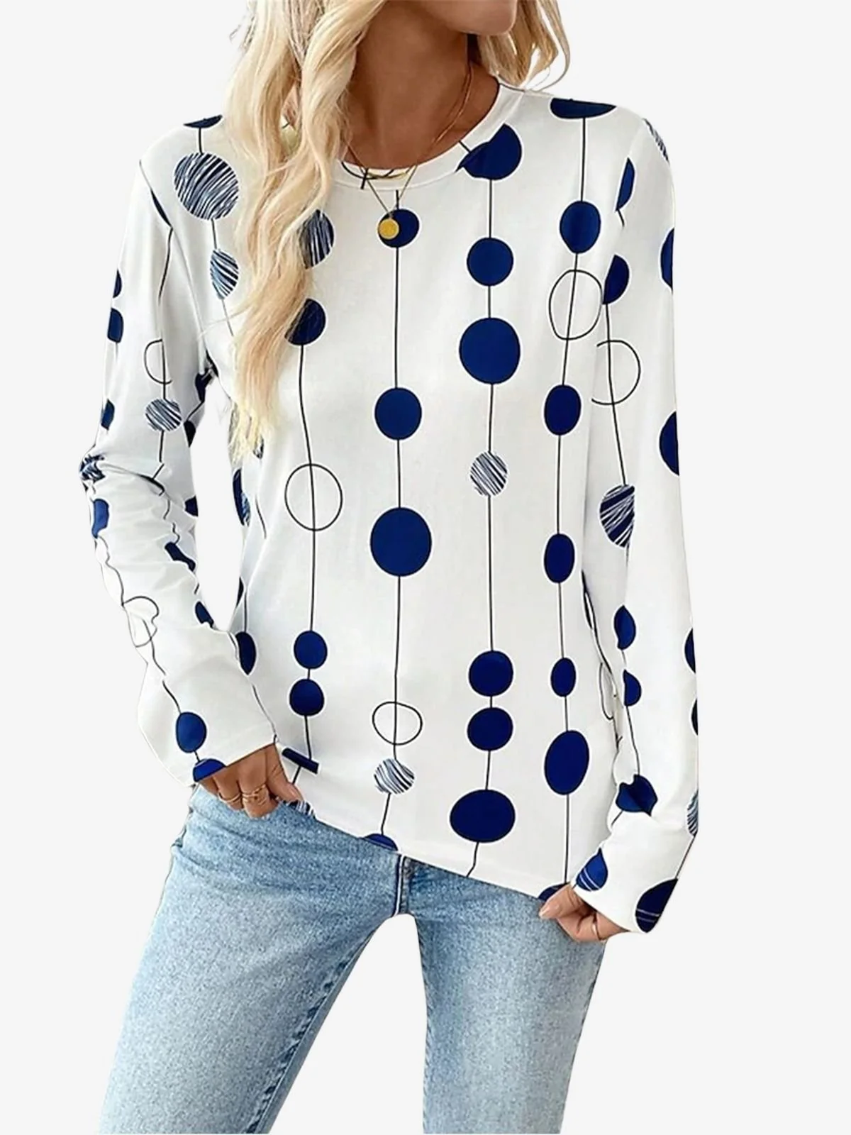 Women's Long Sleeve Tee T-shirt Spring/Fall Polka Dots Jersey Crew Neck Daily Going Out Casual Top