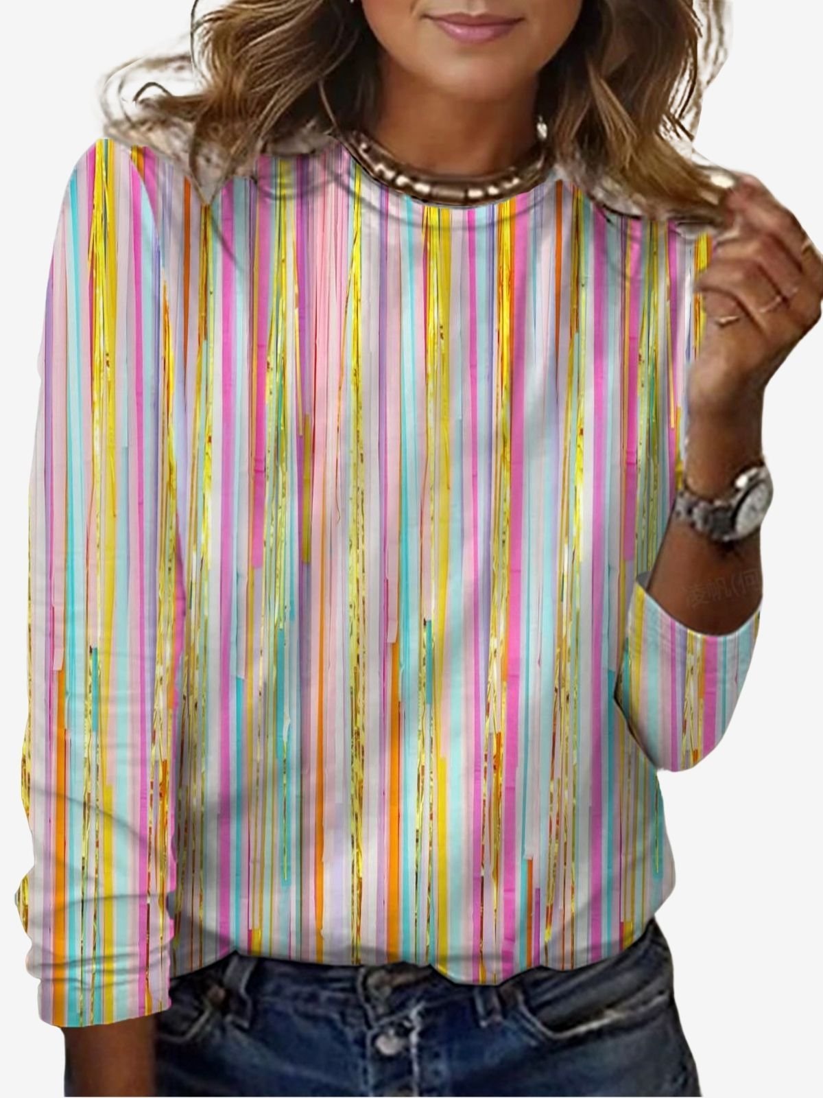 Women's Long Sleeve Tee T-shirt Spring/Fall Abstract Stripes Jersey Crew Neck Daily Going Out Casual Top