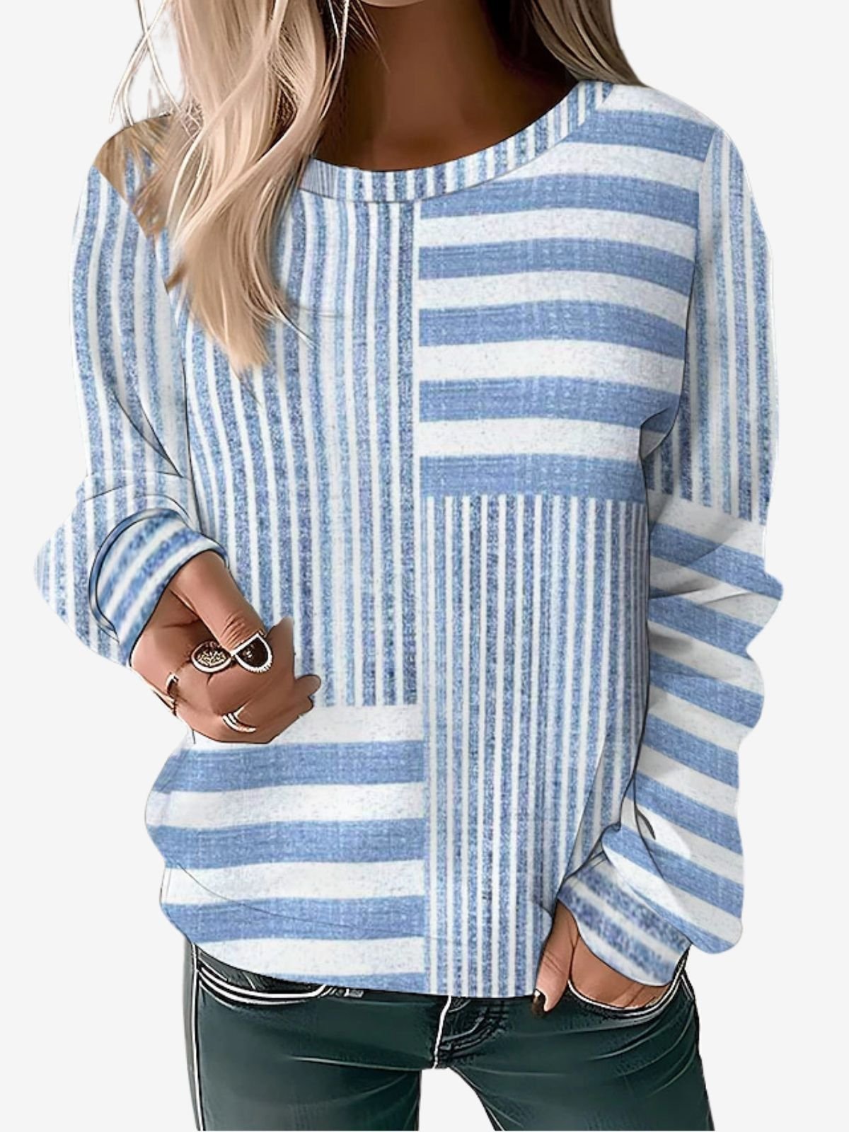 Women's Crew Neck Striped Printing Vintage Spring/Fall Long Sleeve Sweatshirt