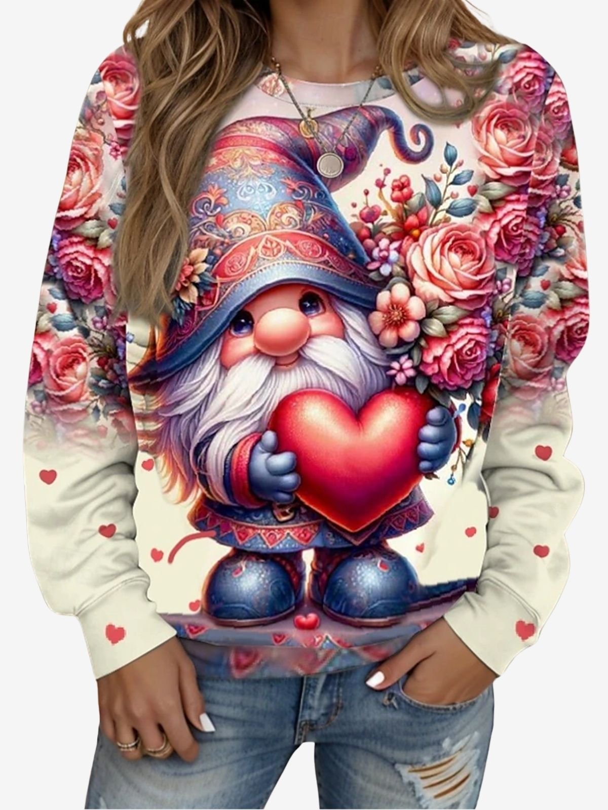 Women's Crew Neck Floral Casual Spring/Fall Long Sleeve Sweatshirt