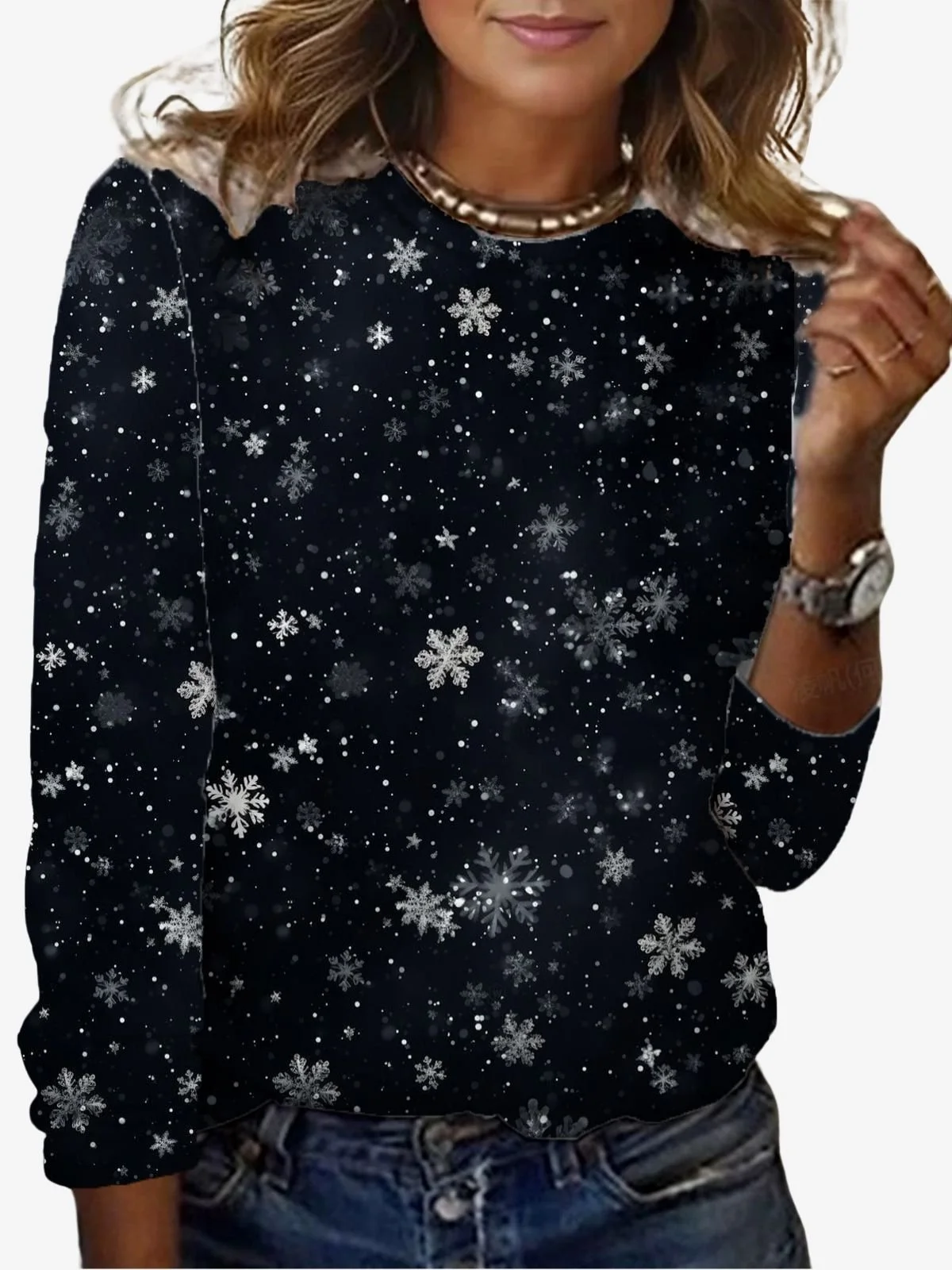 Women's Long Sleeve Tee T-shirt Spring/Fall Snowflake Jersey Crew Neck Daily Going Out Casual Top