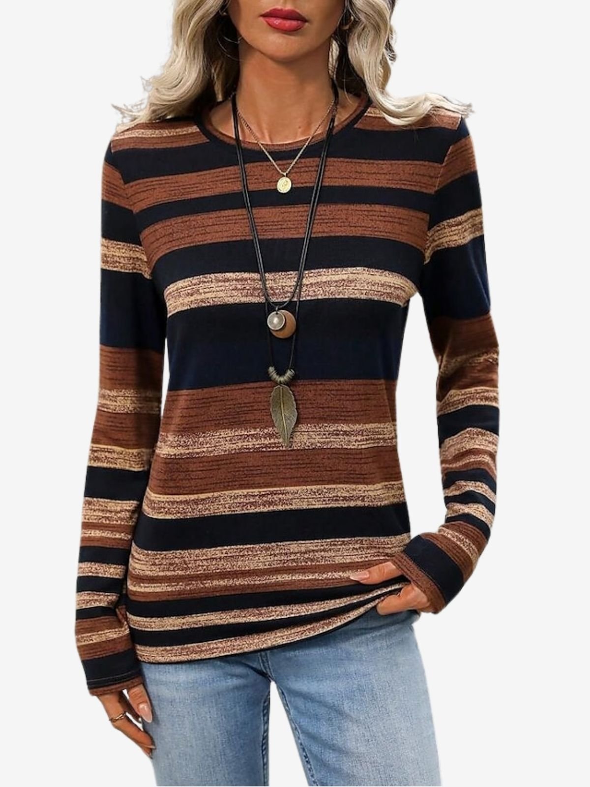 Women's Long Sleeve Tee T-shirt Spring/Fall Striped Jersey Crew Neck Daily Going Out Casual Top