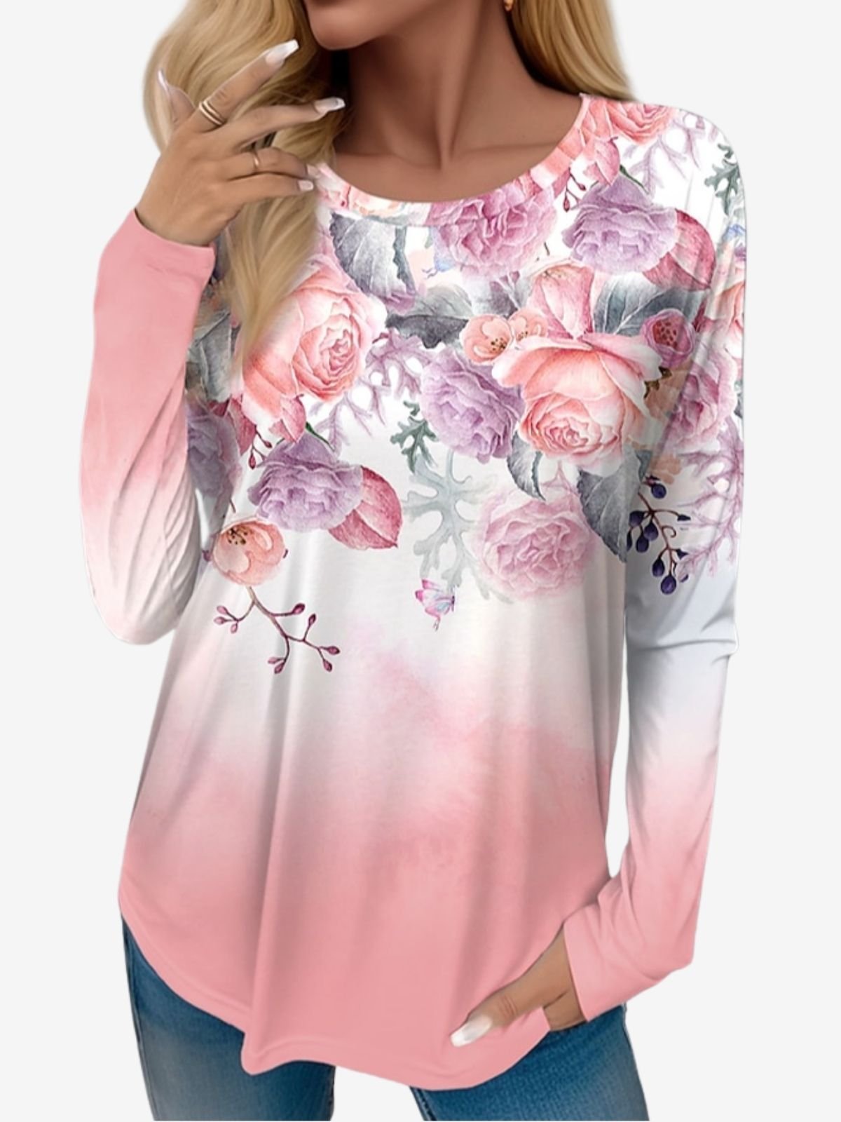 Women's Long Sleeve Tee T-shirt Spring/Fall Floral Jersey Crew Neck Daily Going Out Casual Top