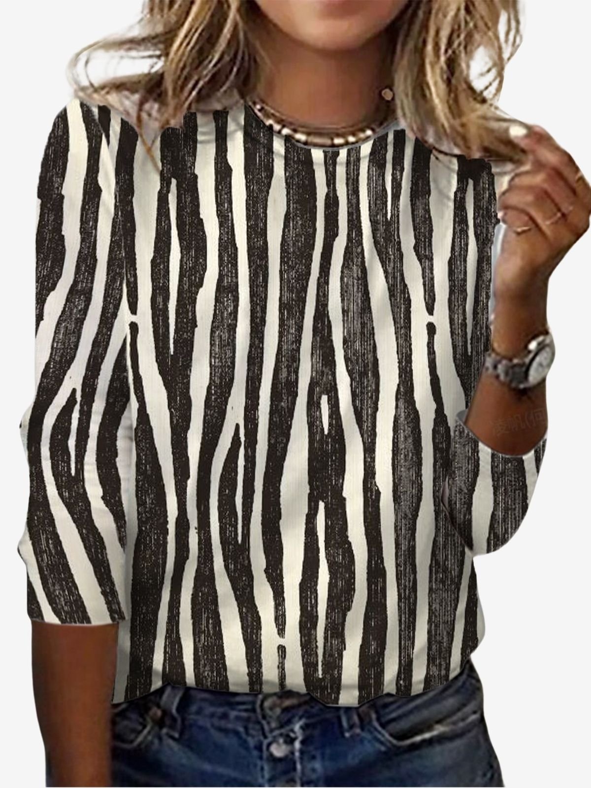 Women's Long Sleeve Tee T-shirt Spring/Fall Zebra Jersey Crew Neck Daily Going Out Casual Top