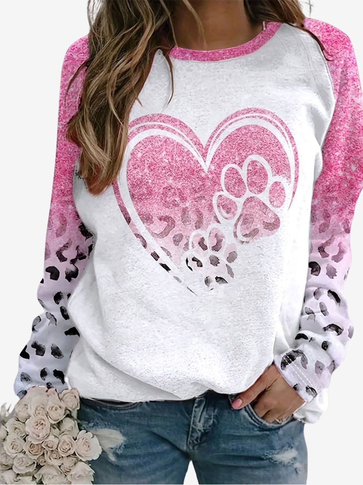 Women's Crew Neck Animal Printing Casual Spring/Fall Long Sleeve Sweatshirt