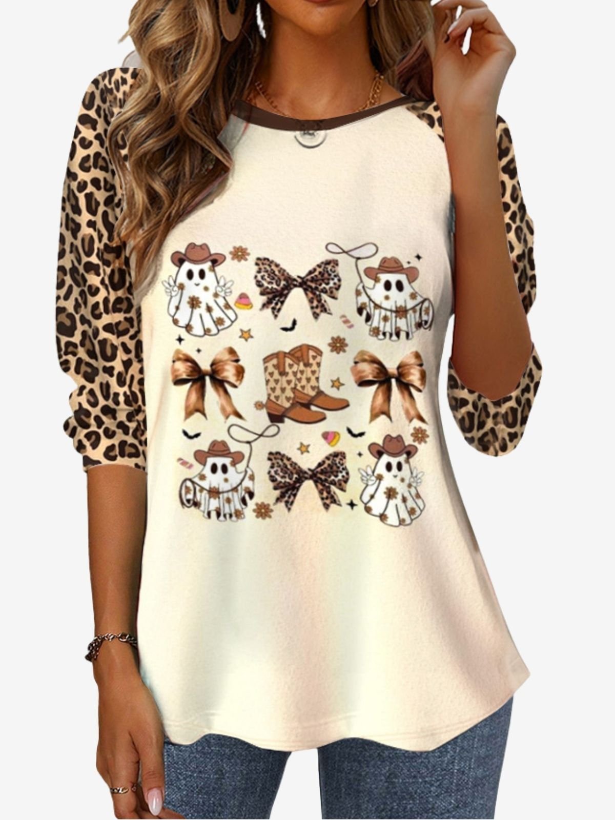 Women's Long Sleeve Tee T-shirt Spring/Fall Leopard Jersey Crew Neck Daily Going Out Casual Top